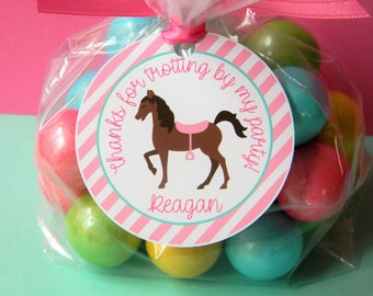 Horse Favor Tags, Horse Thank You Tags, Girl Horse Birthday Party
