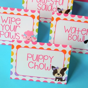 Puppy Food Labels, Puppy Food Tents, Dog Party Decor