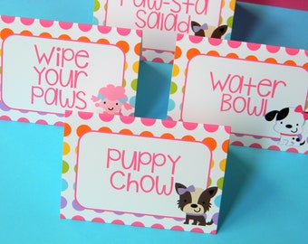 Puppy Food Labels, Puppy Food Tents, Dog Party Decor