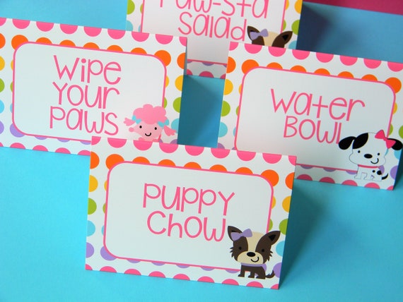 Puppy Food Labels, Puppy Food Tents, Dog Party Decor