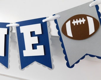 Football Highchair Banner: Navy & Silver First Birthday Garland