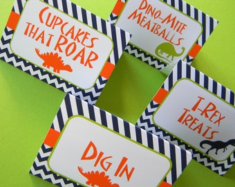 Dinosaur Food Labels, Dino Food Tents, Dino Party Decor