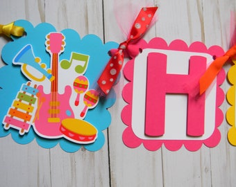 Music Banner, Happy Birthday Banner, Musical Party Decorations