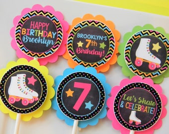 Neon Roller Skating Party Cupcake Toppers, Roller Skate Cupcakes, Skating Party Decor