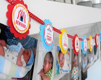 Circus Carnival 12 Month Photo Banner, Carnival First Birthday Photo Banner, Baby&#39;s First Year