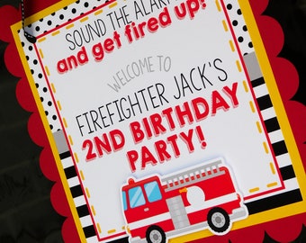 Firetruck Birthday Welcome Sign: Personalized Fireman Party Decor