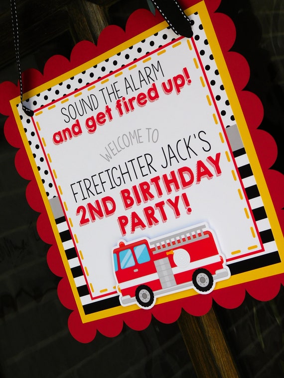 Firetruck Welcome Sign, Fireman Party Decor, Firetruck Door Sign, Firetruck Birthday Sign