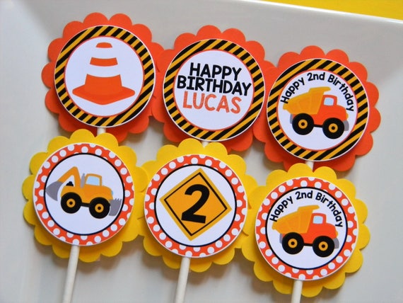 Construction Party Cupcake Toppers, Dump Truck Cupcakes, Construction Party Decor