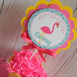 Pink Flamingo Birthday Cake Topper - Custom Party Decor