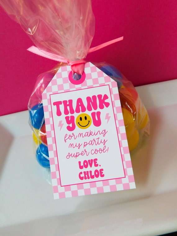 Happy Face Favor Tags, Happy Face Thank You Tags, Preppy Birthday Party