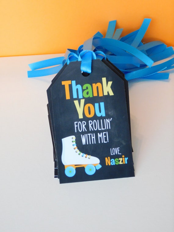Neon Roller Skate Favor Tags, Skate Party Thank You Tags, Roller Skating Party for Boys