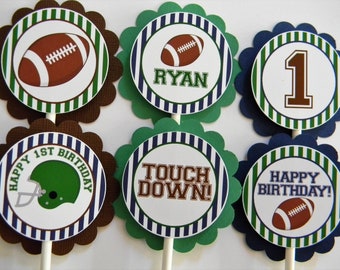 Football Party Cupcake Toppers: Personalized Birthday Decor