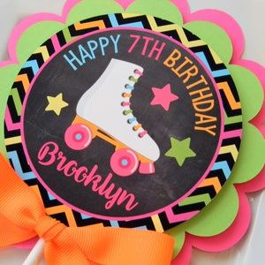 Neon Roller Skate Birthday Cake Topper - Personalized Party Decor