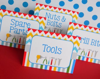 Tools Food Labels, Handyman Food Tents, Tools Party Decor