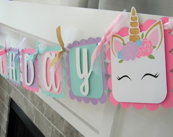 Banner de feliz cumpleaños de unicornio: decoraciones de fiesta hechas a mano