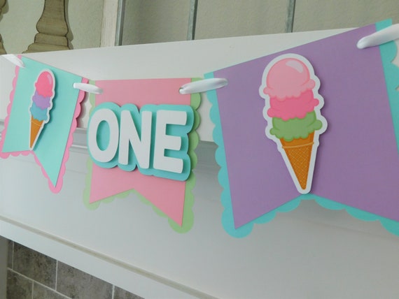 Ice Cream High Chair Banner, Ice Cream Party Decor, Highchair Garland, Ice Cream First Birthday