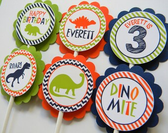 Personalized Dinosaur Cupcake Toppers: Dino Party Decor