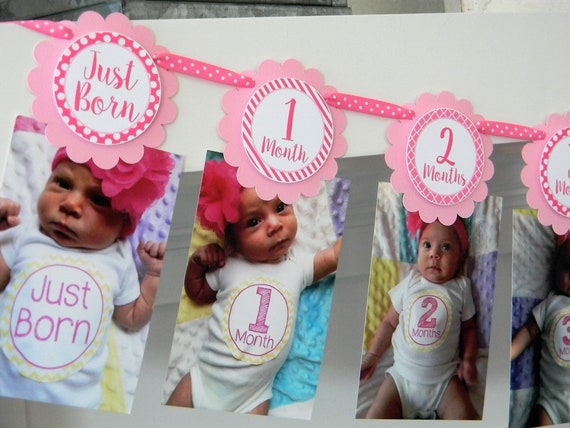 Girl Photo Banner, 1st Birthday, Newborn to 12 Months Banner in Pink