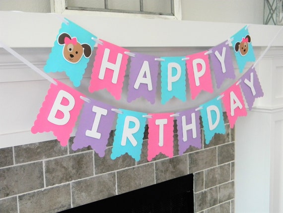 Puppy Dog Banner, Happy Birthday Banner, Girl Dog Party Decorations Il_570xn