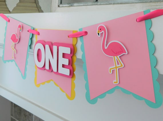 Pink Flamingo High Chair Banner, Flamingo Party Decor, Highchair Garland, Flamingo First Birthday