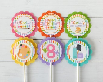Pastel Art Party Cupcake Toppers - Personalized Painting Birthday Decor