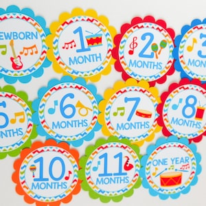 Music 12 Month Photo Banner Tags, Music First Birthday Photo Banner, Baby&#39;s First Year