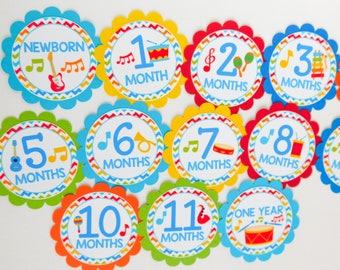 Music Photo Banner Tags, 1st Birthday, Newborn to 12 Months Labels