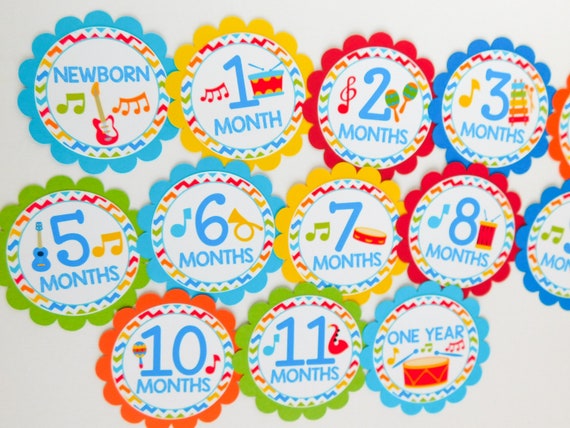 Music Photo Banner Tags, 1st Birthday, Newborn to 12 Months Labels