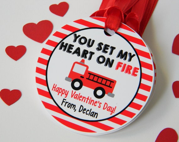 Firetruck Valentines Day Treat Tags, Classroom Valentines, Valentines for Kids, Valentines Day Cards, Non-Candy Valentines