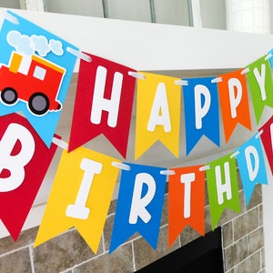 Train Party Banner - Custom Train Birthday Decor, Train Theme Banner, Fully Assembled, Train Party Decorations, Kids Birthday Party