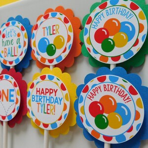 Personalized Bouncy Ball Birthday Cupcake Toppers