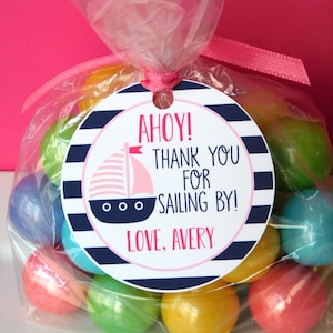 PRINTED Nautical Favor Tags, Sailboat Thank You Tags, Nautical Party Favors, Sailboat Birthday Party Decorations in Pink and Navy