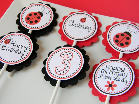 Ladybug Cupcake Toppers, Ladybug Cupcakes, Ladybug Party Decor, Set of 12 Il_570xn