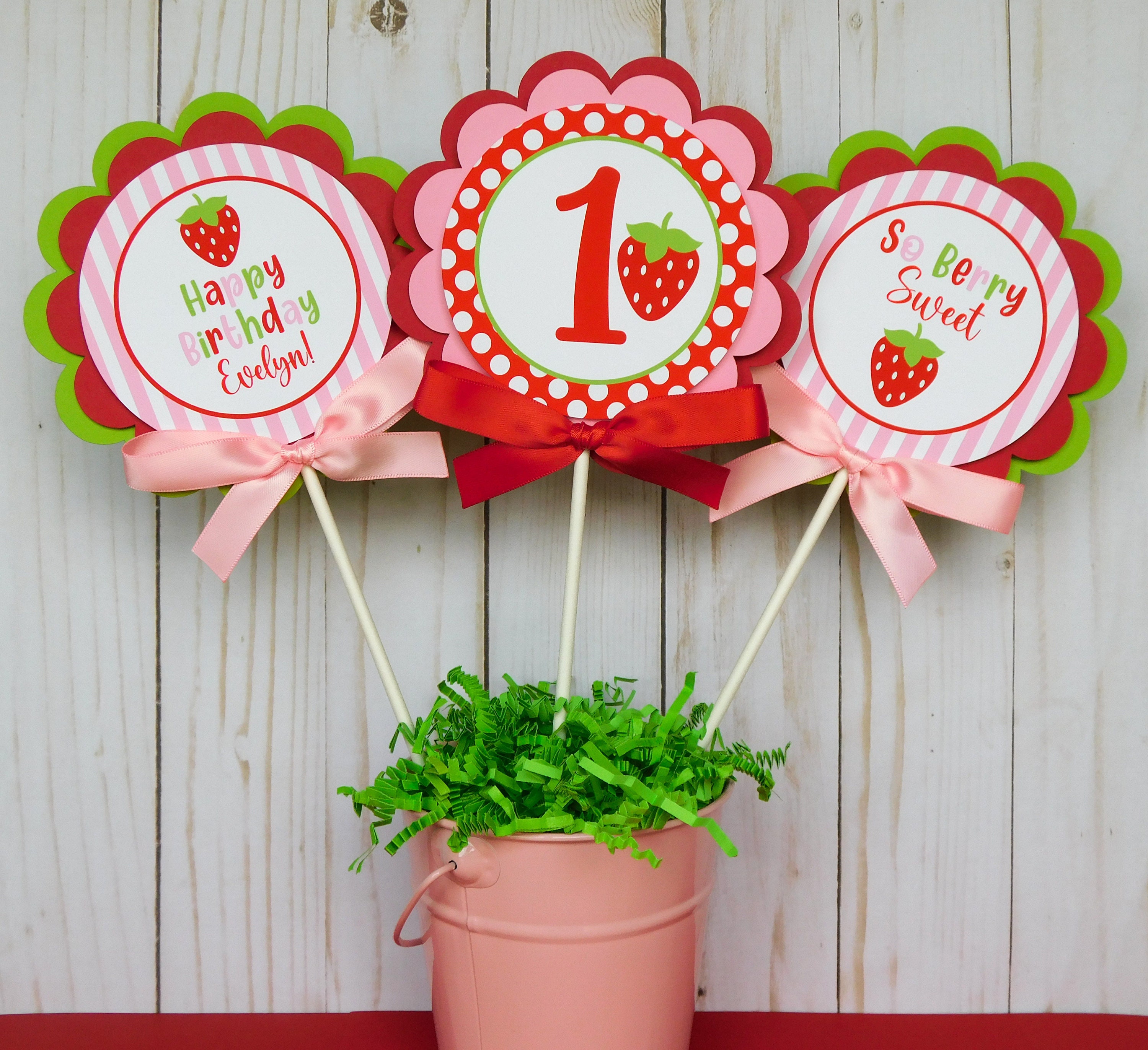 Strawberry Centerpiece Sticks Strawberry Party Table Toppers Strawberry  Decorations 28 PCS Sweet Berry Birthday Party Table Decors for Strawberry  Baby
