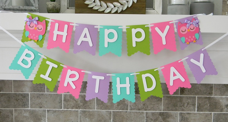 Pennant Banner Owl Banner Owl Party Decorations Owl Happy Birthday Banner