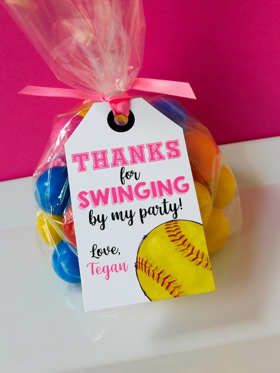 Softball Favor Tags, Softball Thank You Tags, Softball Birthday Party