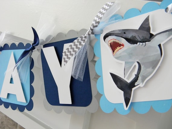 Shark Banner, Happy Birthday Banner, Shark Party Decorations Il_570xn
