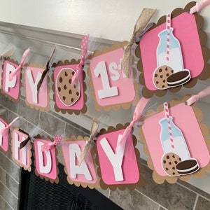 Girl Milk and Cookies Banner, Happy Birthday Banner, Cookie Party Decorations