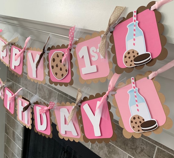 Girl Milk and Cookies Banner, Happy Birthday Banner, Cookie Party Decorations