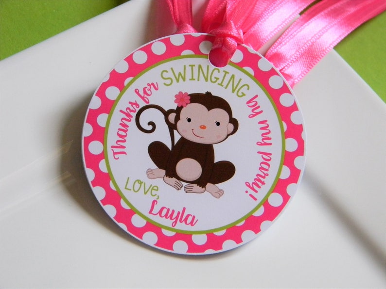 Monkey Favor Tags, Monkey Thank You Tags, Girl Monkey 1st Birthday image 4