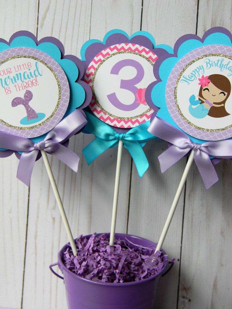 Mermaid 1st Birthday Mermaid Centerpiece Sticks Set of 3 Mermaid Party Decorations