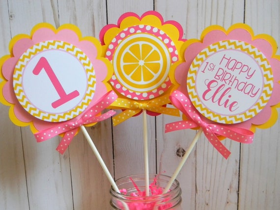 Lemonade Centerpieces, Lemonade Centerpiece Sticks, Pink Lemonade Party Decor, Custom Centerpieces