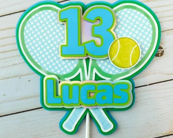 Personalized Tennis Birthday Cake Topper - Blue & Green - Custom Party Decor