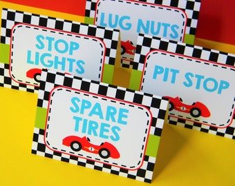 Racecar Food Labels, Racecar Food Tents, Car Party Decor