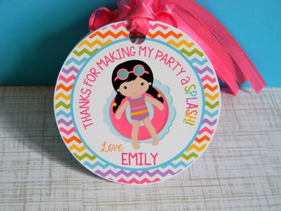 Pool Party Favor Tags, Pool Thank You Tags, Pool Birthday Party
