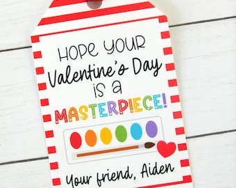 PRINTED Paint Valentine Tags – Personalized Classroom Valentines, Non-Candy Valentine Treats for Kids