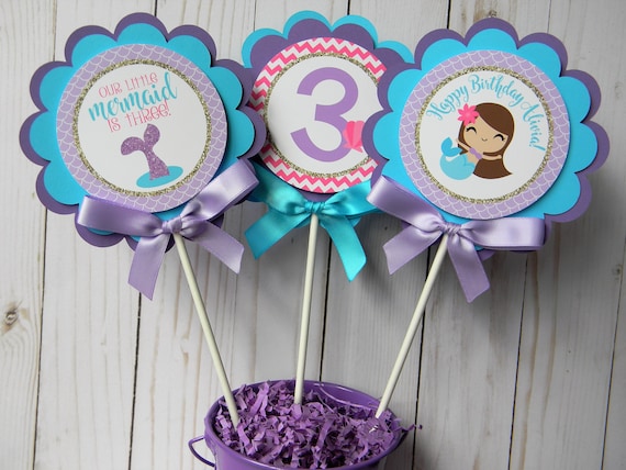 Mermaid 1st Birthday Mermaid Centerpiece Sticks Set of 3 Mermaid Party Decorations