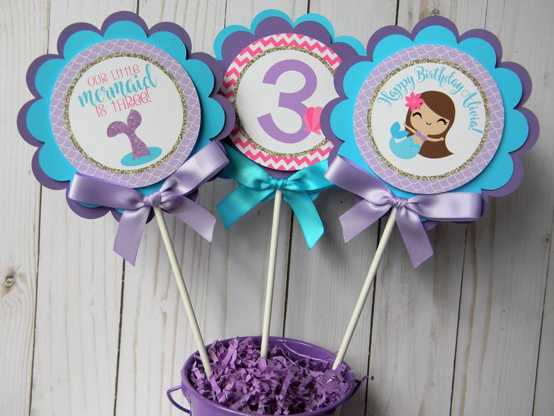 Mermaid 1st Birthday Mermaid Centerpiece Sticks Set of 3 Mermaid Party Decorations