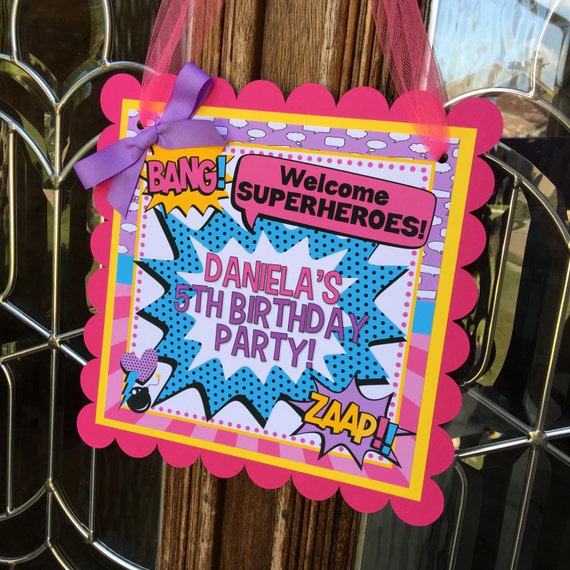 Superhero Welcome Sign, Girl Superhero Party Decor, Superhero Door Sign, Superhero Birthday Sign