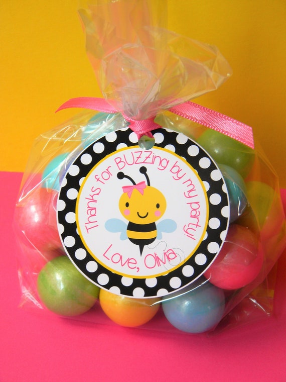 Bee Favor Tags, Bee Thank You Tags, Girl Bee 1st Birthday